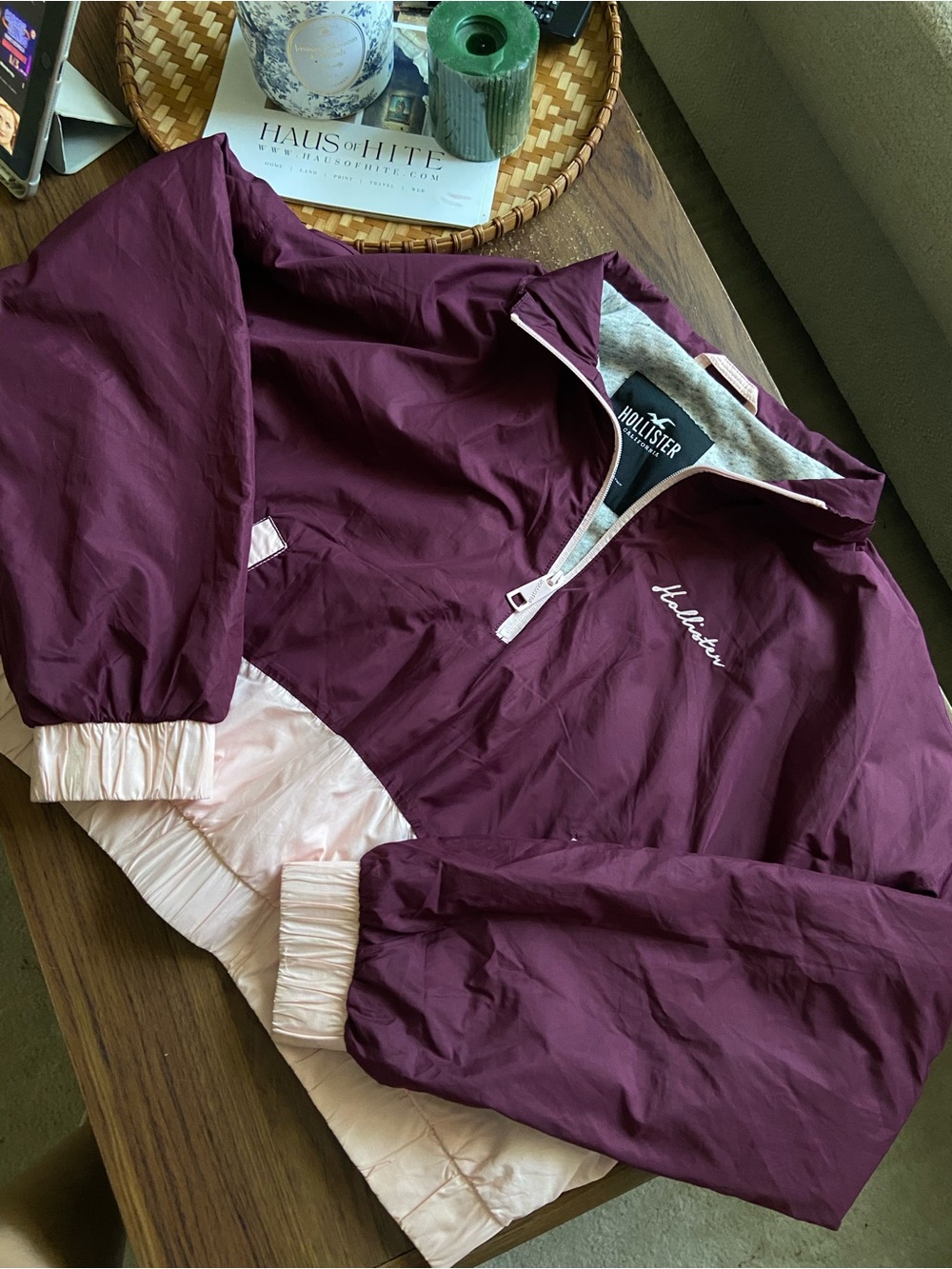 Hollister Girls' Two-Tone Windbreaker Jacket - Plum/Pale Pink